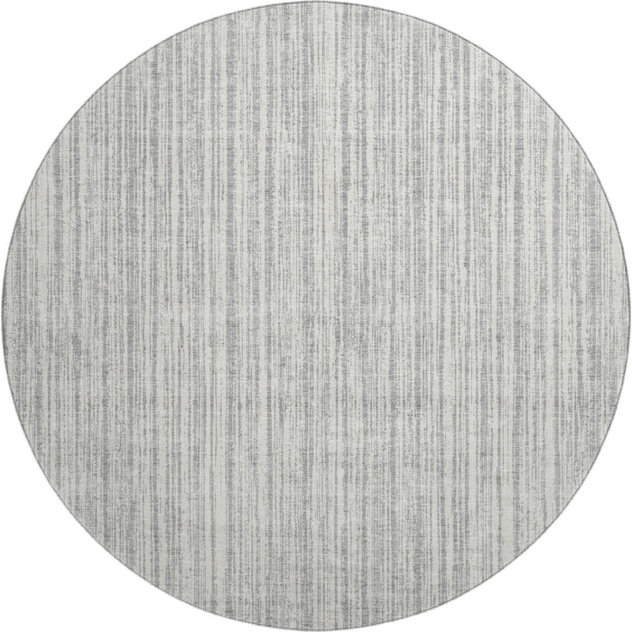 8' Striped Washable Round Rug With UV Protection - Gray And Silver