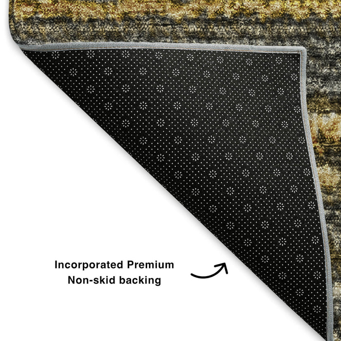 9' X 12' Striped Washable Area Rug With UV Protection (650799) - Gold / Ivory / Gray