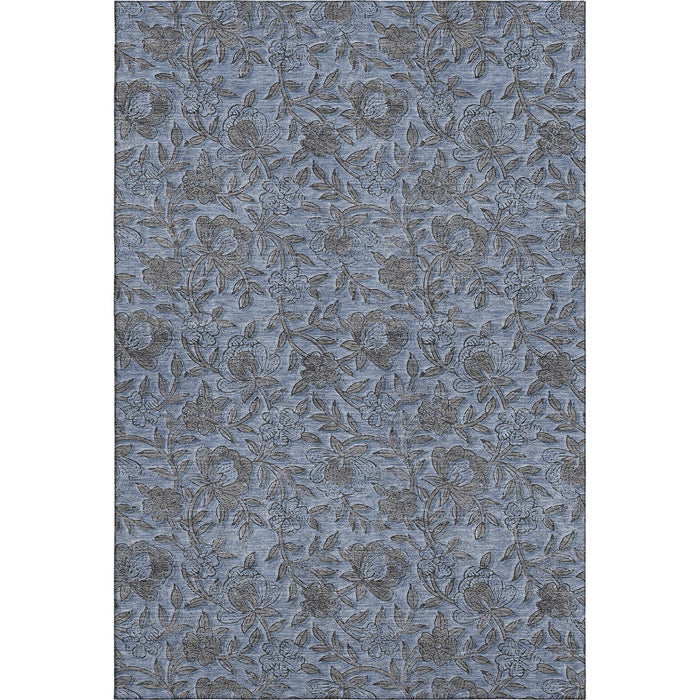 8' X 10' Floral Washable Area Rug With UV Protection - Blue And Gray