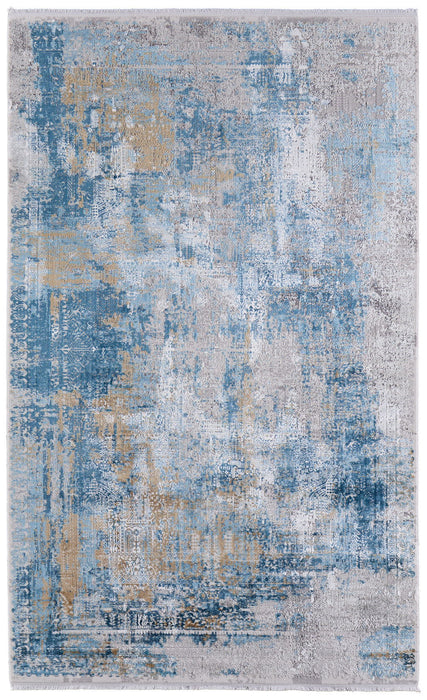 12' X 15' Abstract Power Loom Area Rug With Fringe - Blue