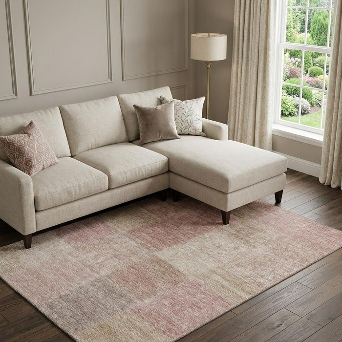 10' X 14' Patchwork Washable Area Rug With UV Protection (655222) - Blush / Beige