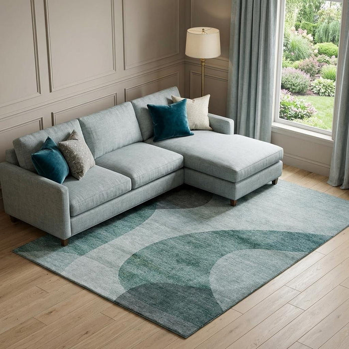 9' X 12' Geometric Washable Area Rug With UV Protection (654837) - Green / Gray