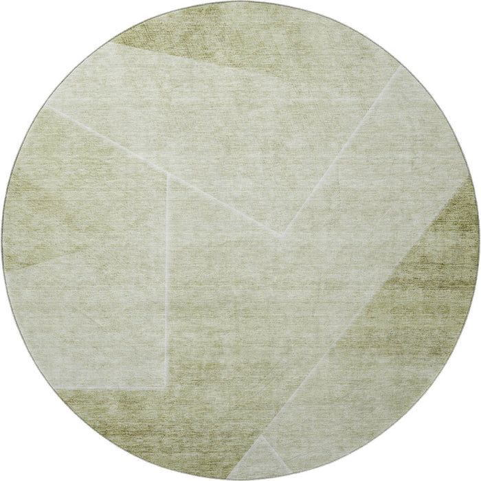 8' Geometric Washable Round Rug Polyester With UV Protection - Sage And Ivory