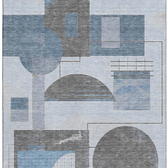 10' X 14' Geometric Washable Area Rug With UV Protection (697446) - Blue / Gray / Ivory