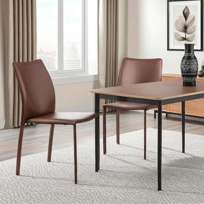 Upholstered Leather Dining Side Chairs (Set of 2) - Brown