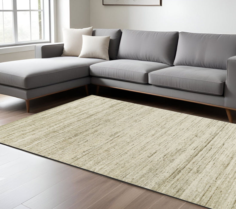 9' X 12' Wool Striped Hand Woven Area Rug - Ivory And Brown