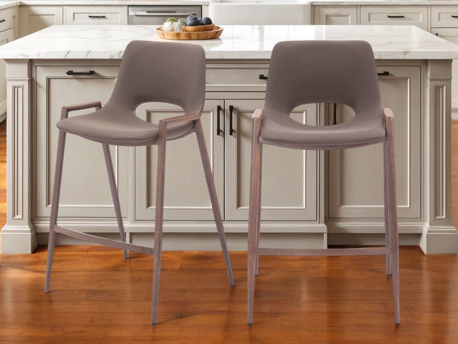 26" Modern Faux Leather And Steel Low Back Counter Height Bar Chairs (Set of 2) - Brown