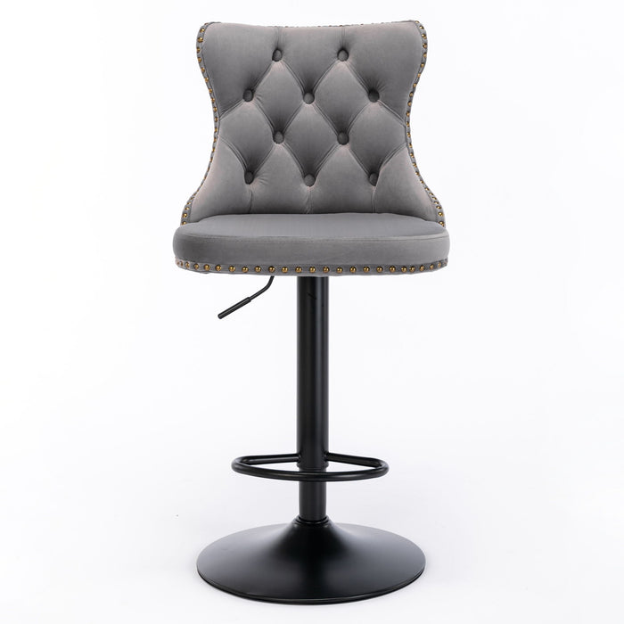 Set of 2 Giga modern upholstered swivel barstools with adjustable height, tufted backs, ideal for home, pub, or kitchen island seating.