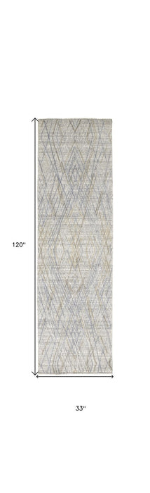 10' Abstract Hand Woven Runner Rug - Gray And Blue