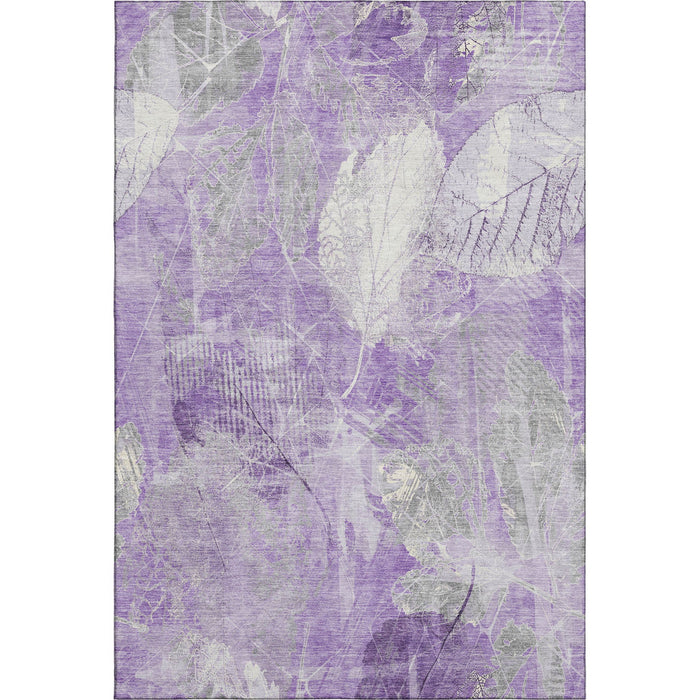 10' X 14' Floral Washable Area Rug With UV Protection (705743) - Lavender / Ivory
