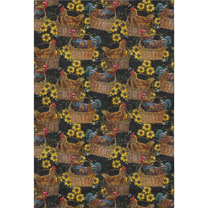9' X 12' Cottage Animal Print Washable Area Rug With UV Protection - Midnight