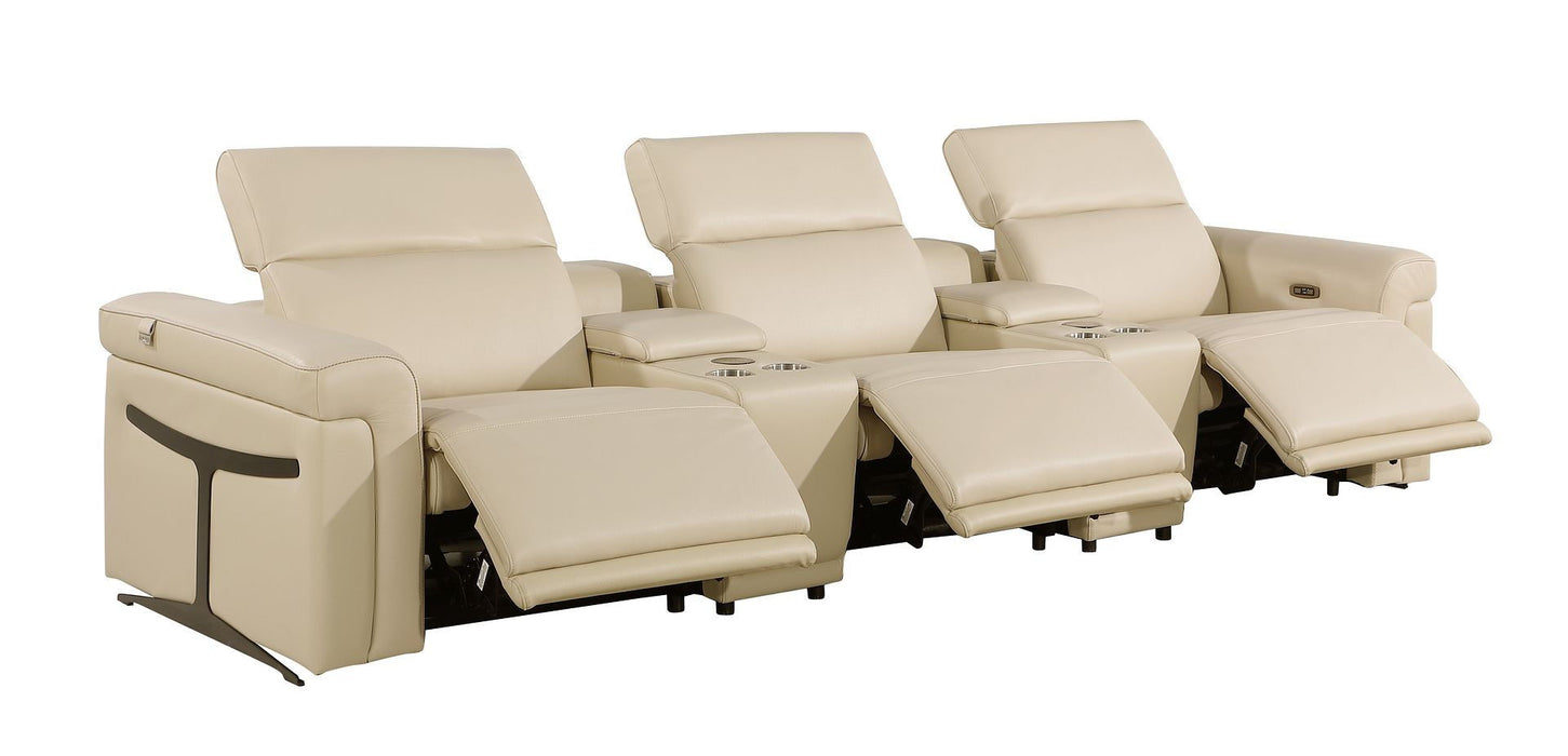 Top Grain Leather Reclining Metal USB Sofa (720364) - Beige