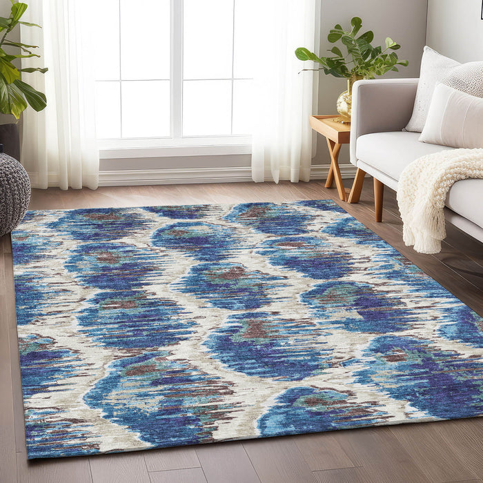 10' X 14' Diamond Washable Area Rug With UV Protection - Blue