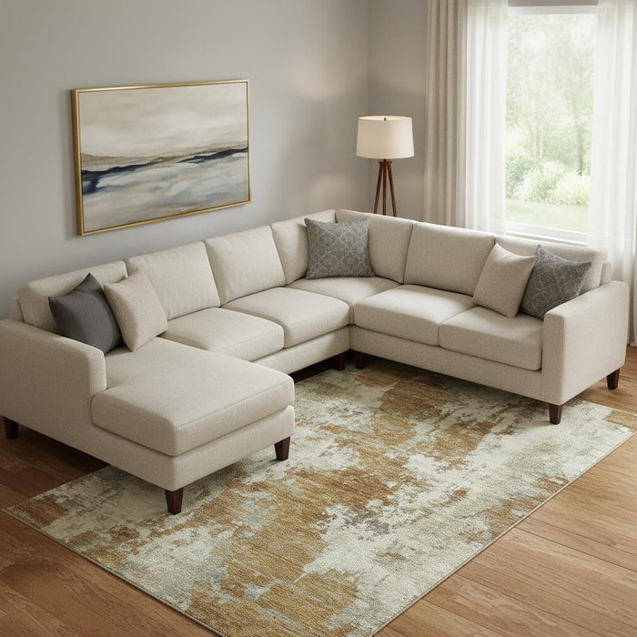 10' X 14' Abstract Washable Area Rug With UV Protection (716978) - Terra Cotta / Beige
