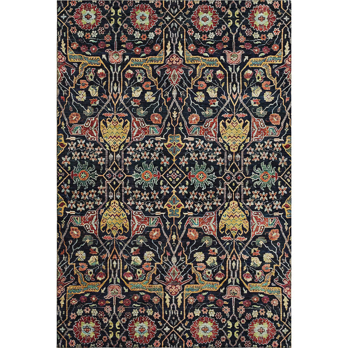 10' X 14' Floral Washable Area Rug With UV Protection (685988) - Black / Gold / Teal / Red