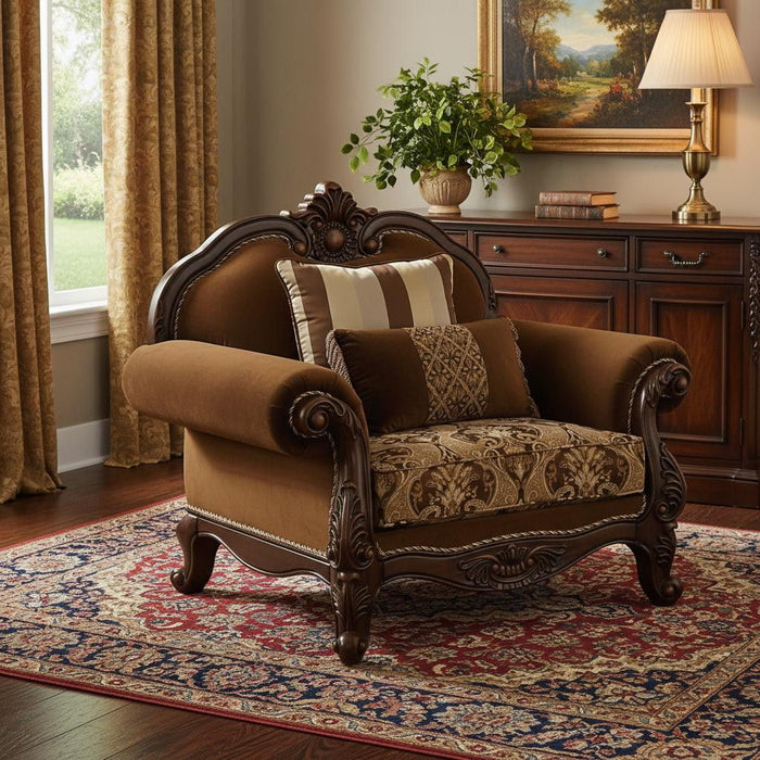 Velvet Damask Club Chair - Brown