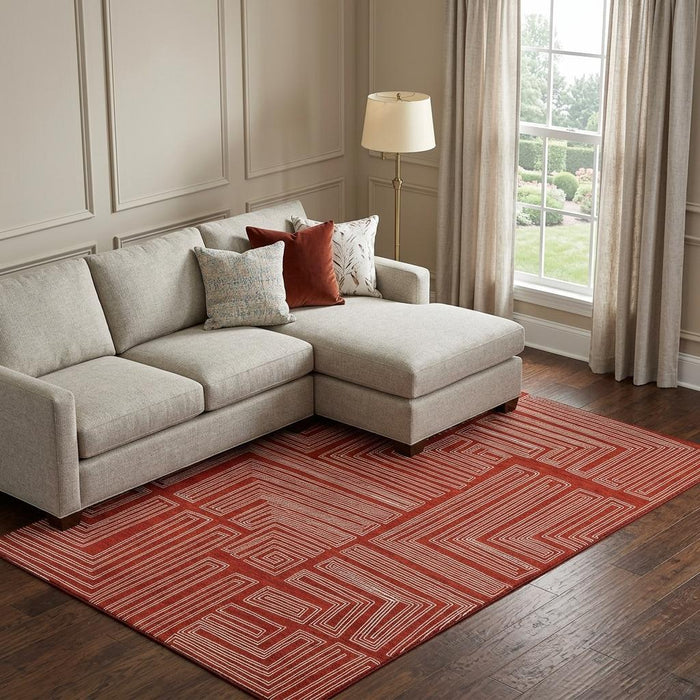 10' X 14' Geometric Washable Area Rug With UV Protection (682013) - Red / Ivory