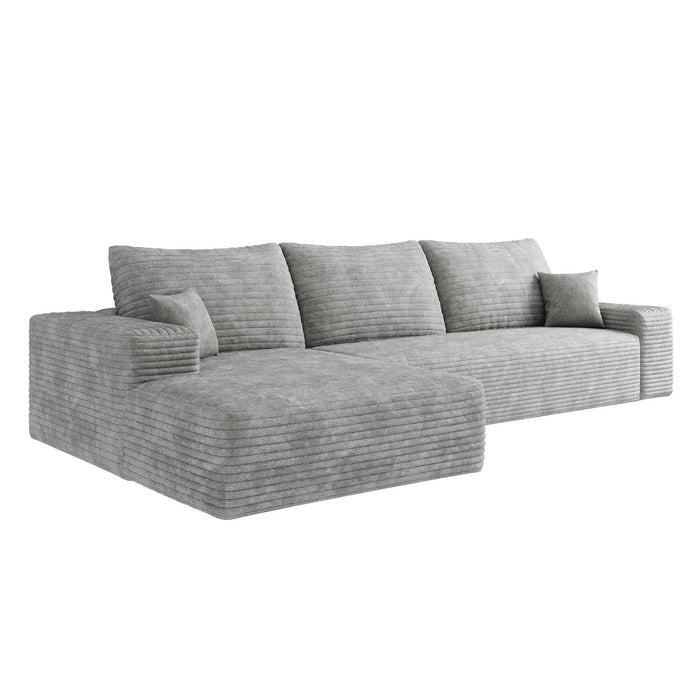 107" Corduroy Modular Compression Foam Sofa With Toss Pillows - Gray