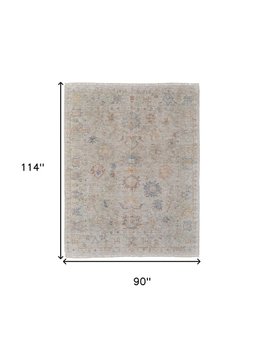 8' X 10' Floral Hand Woven Distressed Area Rug With Fringe - Tan
