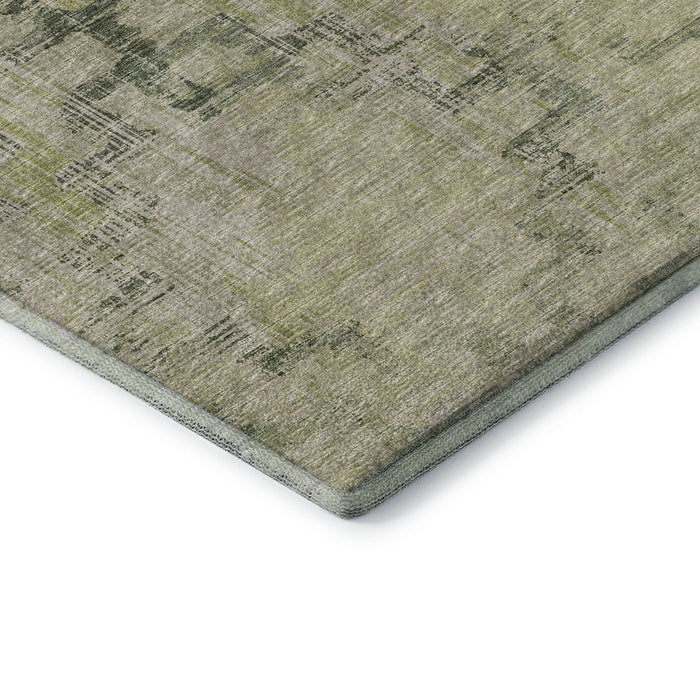 8' Tribal Washable Round Rug With UV Protection - Green And Beige