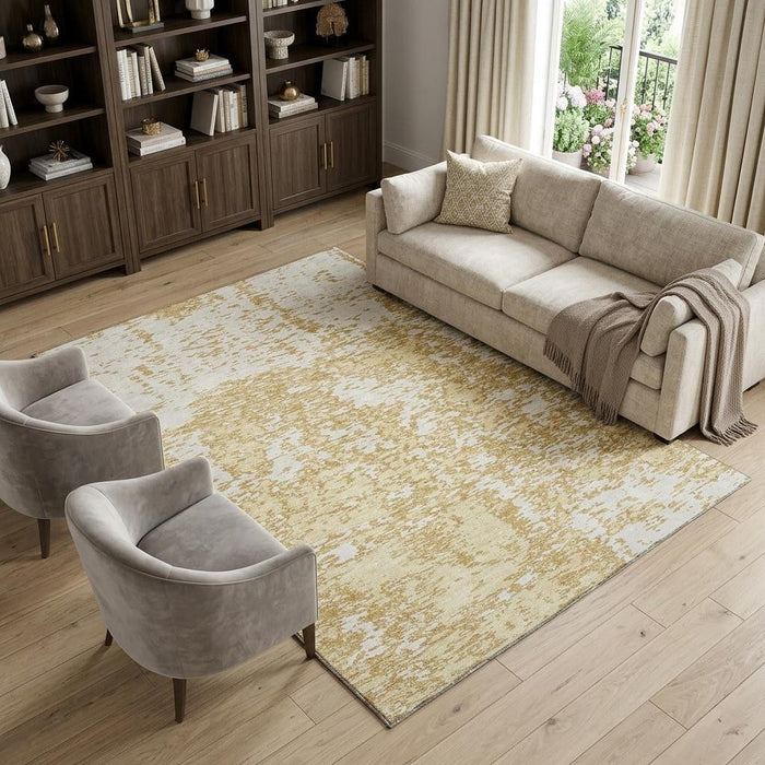 10' X 14' Abstract Washable Area Rug With UV Protection (675240) - Gold / Ivory