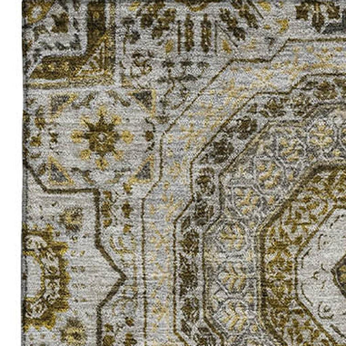 10' X 14' Medallion Washable Area Rug With UV Protection (708241) - Taupe / Ivory / Gold