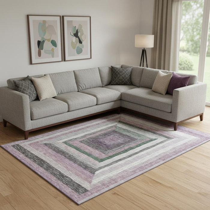 10' X 14' Geometric Washable Area Rug With UV Protection (709324) - Blush / Ivory / Charcoal