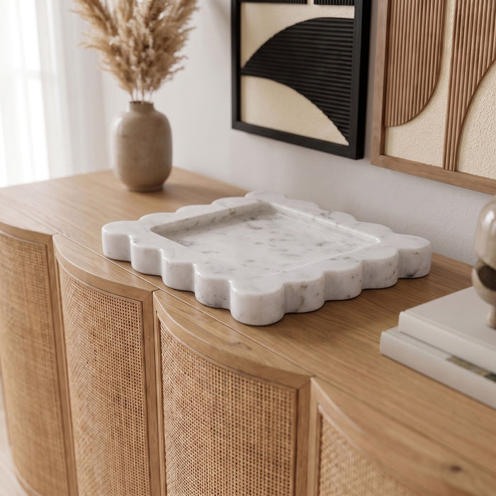 Elegant genuine marble tray from Meridian Furniture's Natalie collection, showcasing a smooth, polished surface and stylish design.