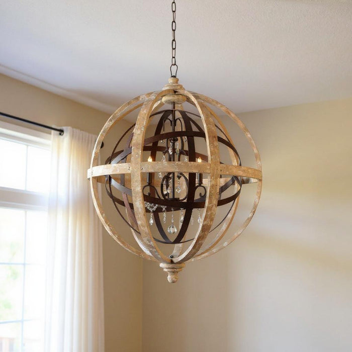 Unique Statement Five Light Wood Chandelier With Shades - Brown
