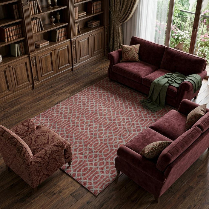9' X 12' Wool Geometric Hand Loomed Area Rug (744379) - Red / Gray