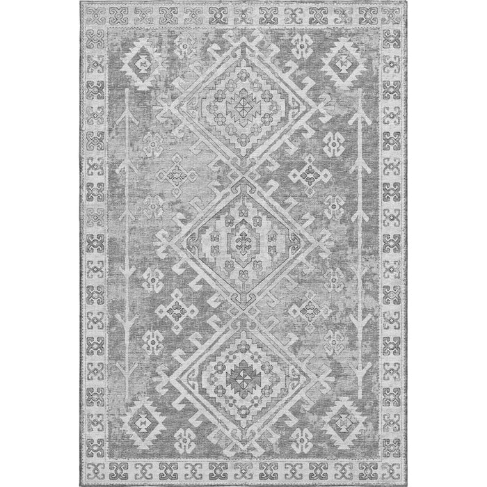 9' X 12' Geometric Washable Area Rug With UV Protection - Ash Gray And Ivory