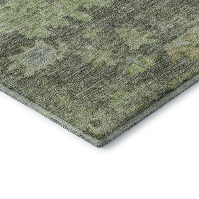 10' X 14' Floral Washable Area Rug With UV Protection (684516) - Fern Green / Gray
