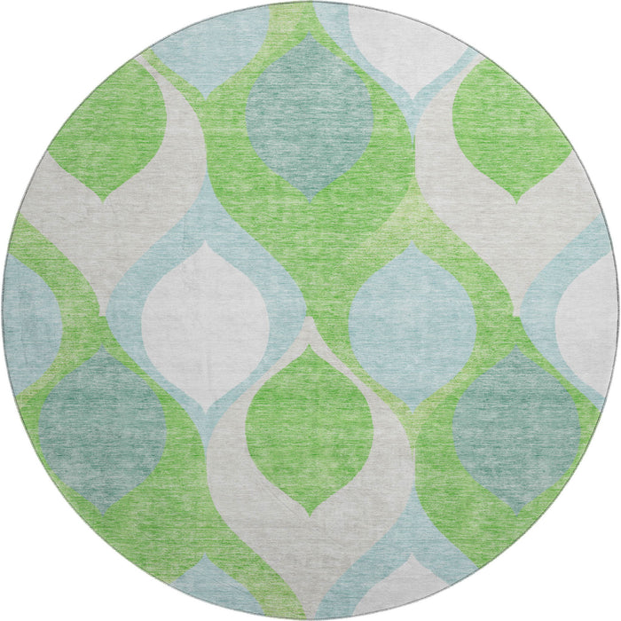 8' Ogee Washable Round Rug With UV Protection - Lime Green