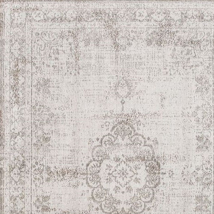 8' X 11' Medallion Washable Area Rug (548386) - Beige / White