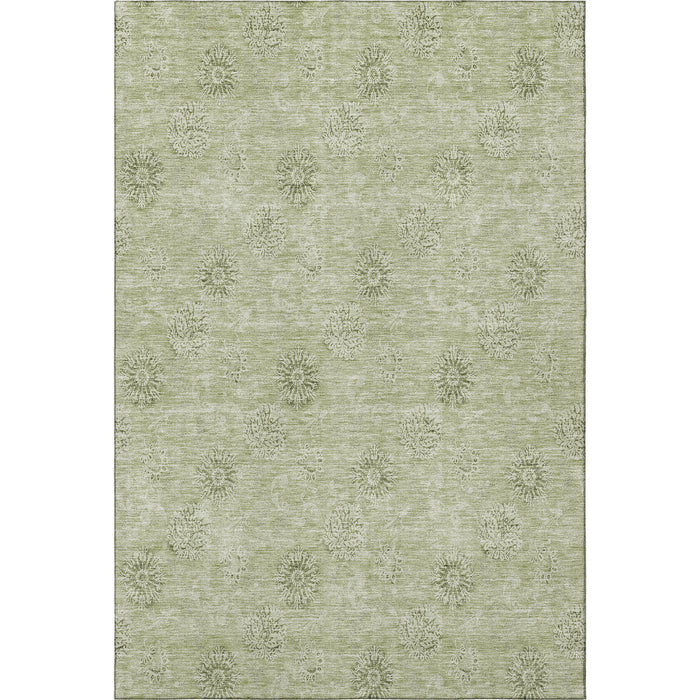 8' X 10' Floral Washable Area Rug With UV Protection - Sage And Ivory