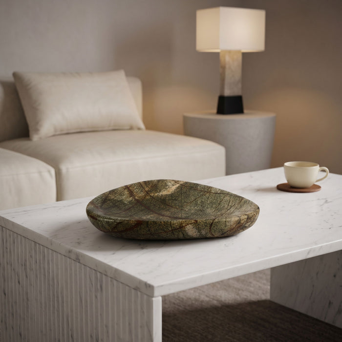 Genuine marble bowl from Meridian Furniture's Whelan collection, showcasing smooth, polished marble with elegant natural veining.