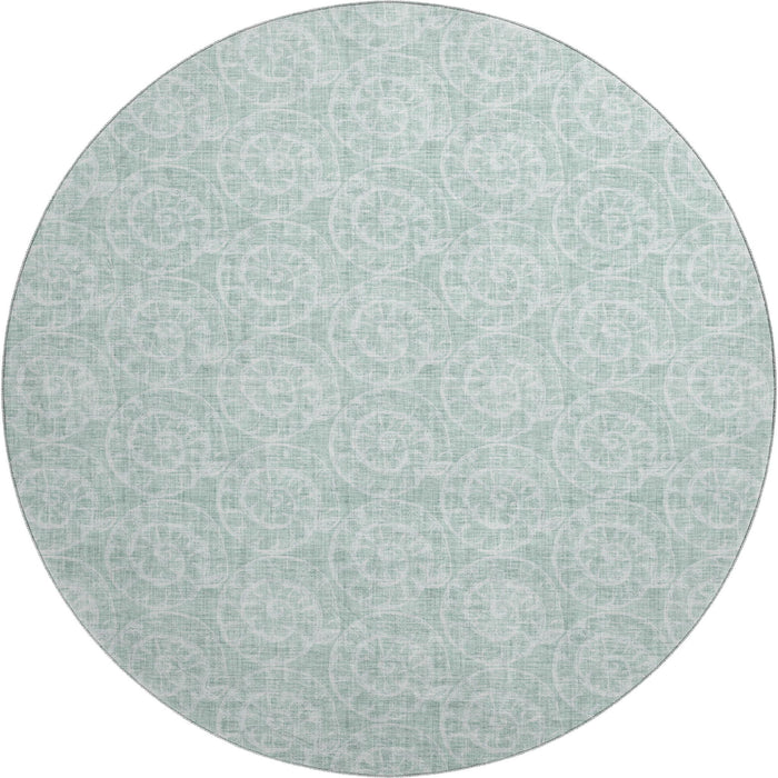 8' Geometric Washable Round Rug With UV Protection (646112) - Green / Ivory