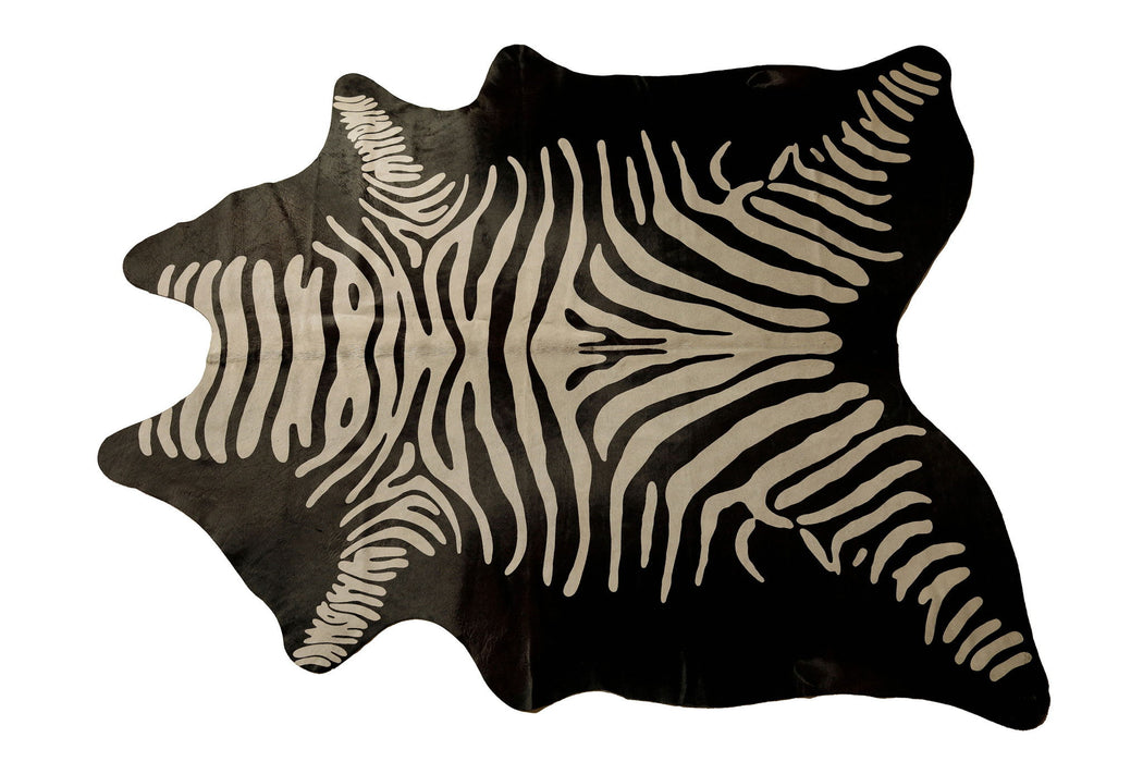 6' x 7' Zebra Print Genuine Cowhide Area Rug - Off White And Black