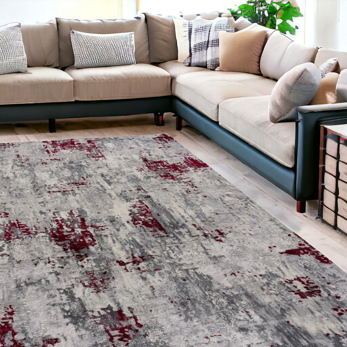 9' x 13' Modern Abstract Area Rug - Red And Gray