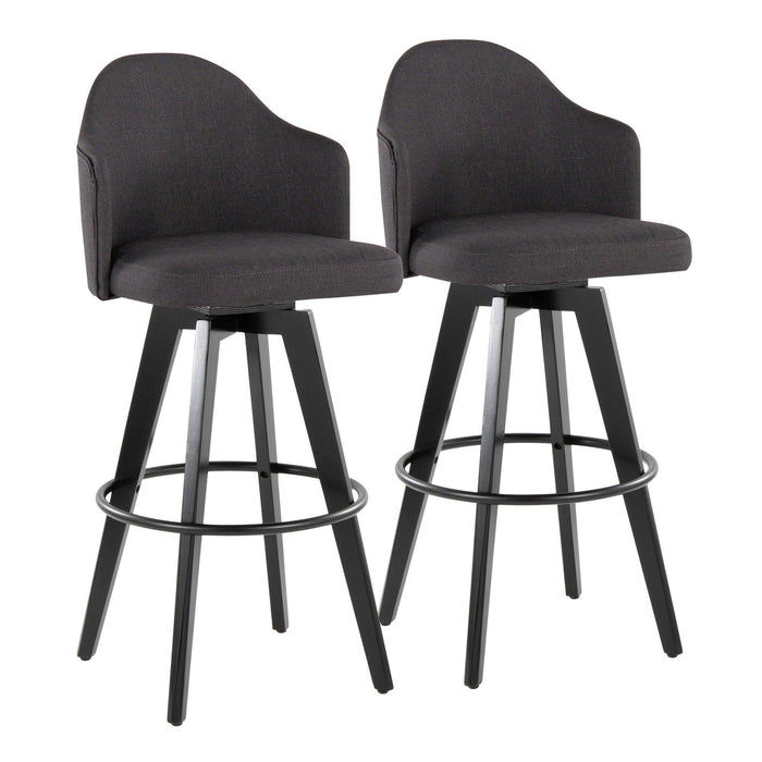 Ahoy - Upholstered Fixed-Height Barstool (Set of 2) - Black Base, Black Footrest