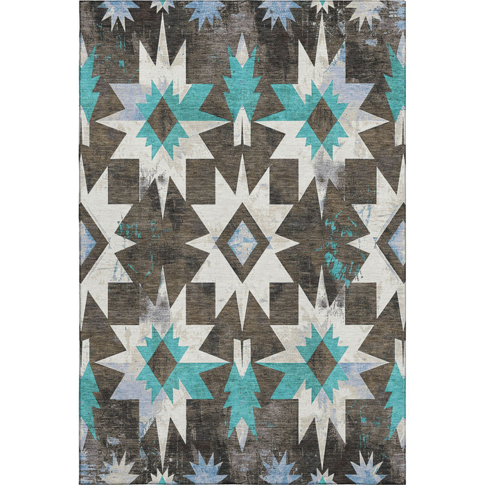 10' X 14' Diamond Washable Area Rug With UV Protection (707179) - Brown / Blue / Ivory