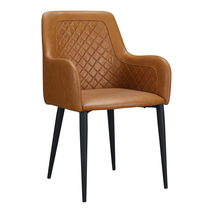 Tufted And Upholstered Faux Leather Dining Arm Chairs (Set of 2) - Tan / Black