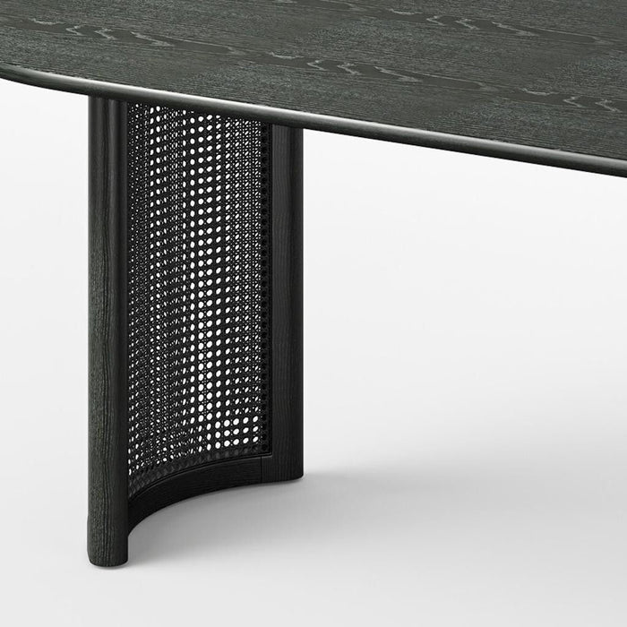79" Solid Wood Dining Table With Double Pedestal Base Oval - Black