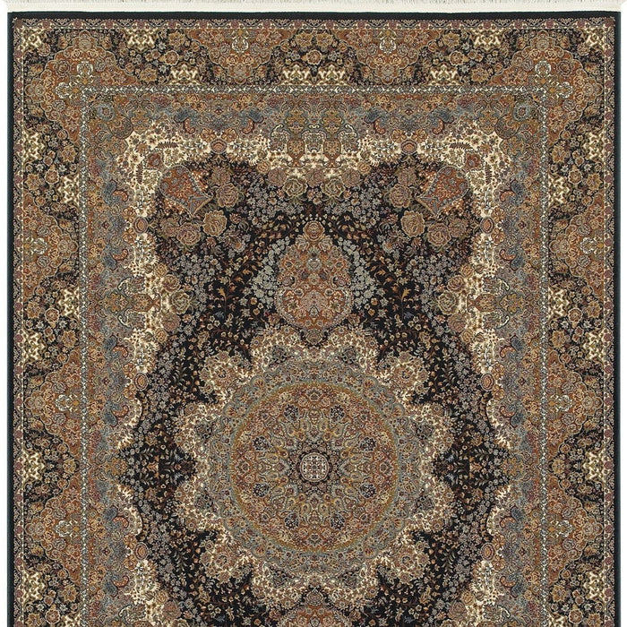 8' X 11' Medallion Area Rug With Fringe (574467) - Dark Blue / Black / Teal