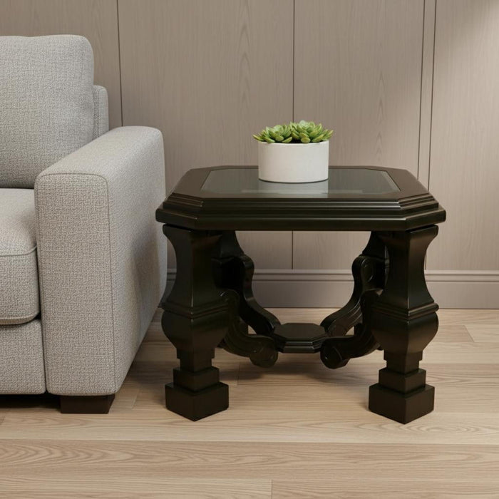 Wood Glass Square End Table - Espresso / Brown / Clear