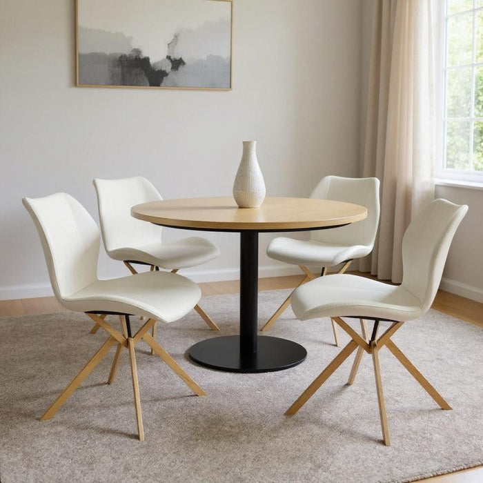 Upholstered Faux Leather Dining Side Chairs (Set of 4) - White / Gold