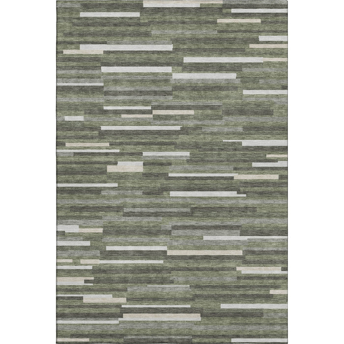 10' X 14' Striped Washable Area Rug With UV Protection (671078) - Olive Green / Ivory / Gray