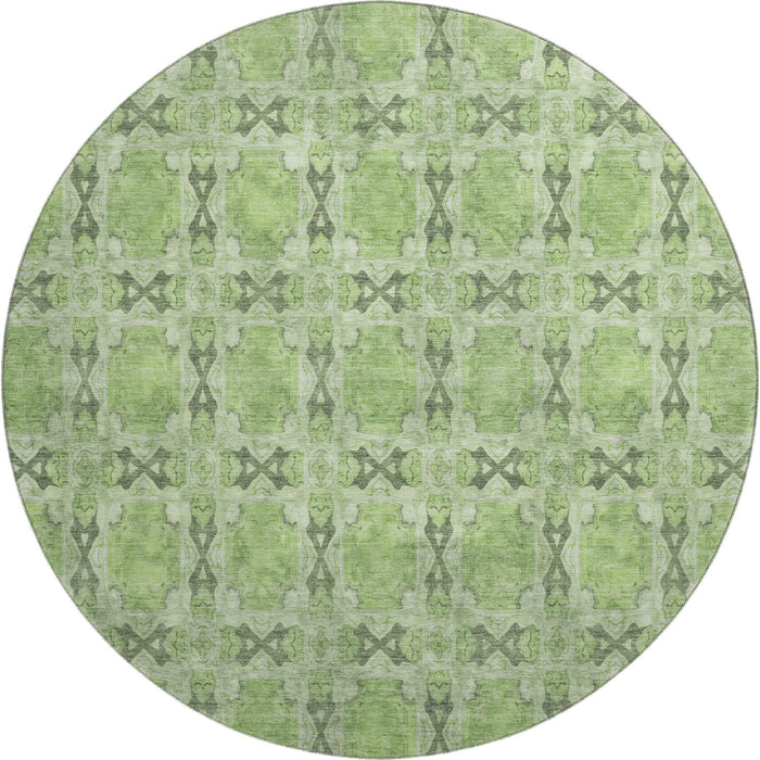 8' Floral Medallion Washable Round Rug With UV Protection (649489) - Green / Gray / Ivory