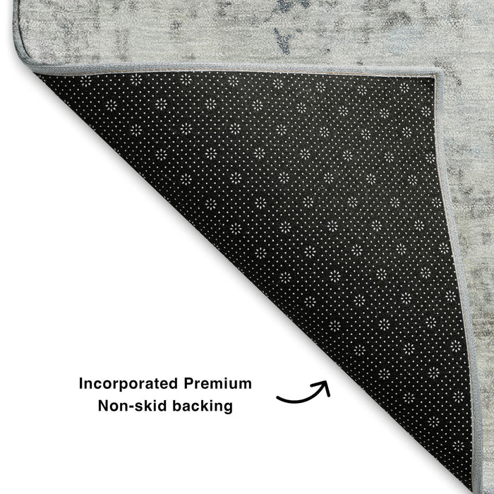 10' X 14' Abstract Washable Area Rug With UV Protection (700235) - Sky Blue / Ivory / Gray