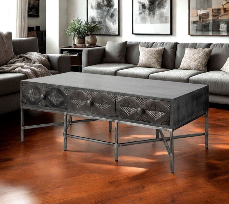 Rectangular Solid Wood Coffee Table W 3 Drawers - Dark Brown